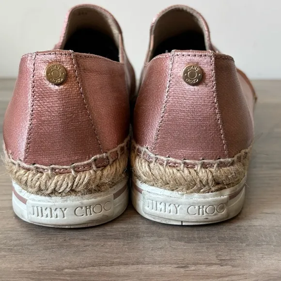 Jimmy Choo Women Espadrille 10 Copper Shoes  Metallic Jute Trim Size 40 Slip On
