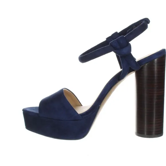 Joe's Hampton Navy Suede Leather Ankle Strap Stiletto Block Heels Sandals 9.5