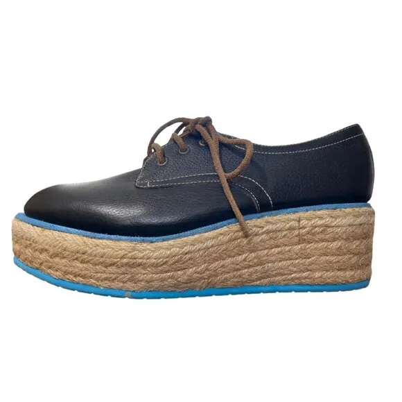 John Fluevog Leather Oxford Espadrille Platform Shoes Unisex Mens 4 / Womens 6