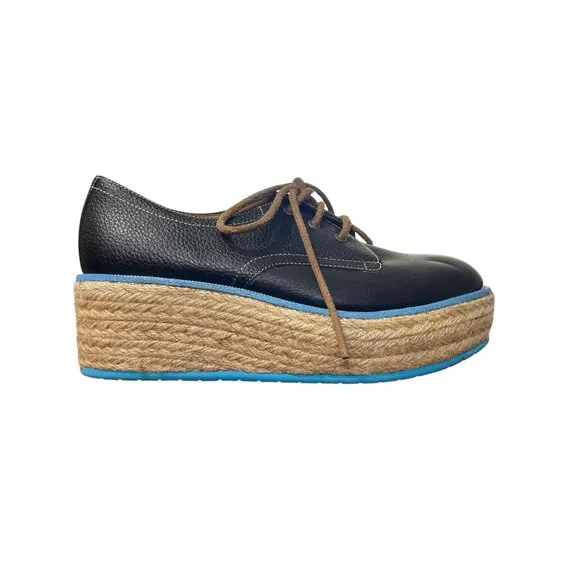 John Fluevog Leather Oxford Espadrille Platform Shoes Unisex Mens 4 / Womens 6