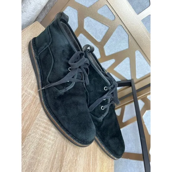 John Varvatos USA Sz 8.5 Chukka Ankle Boots Suede Leather Hipster Black Mens Vtg