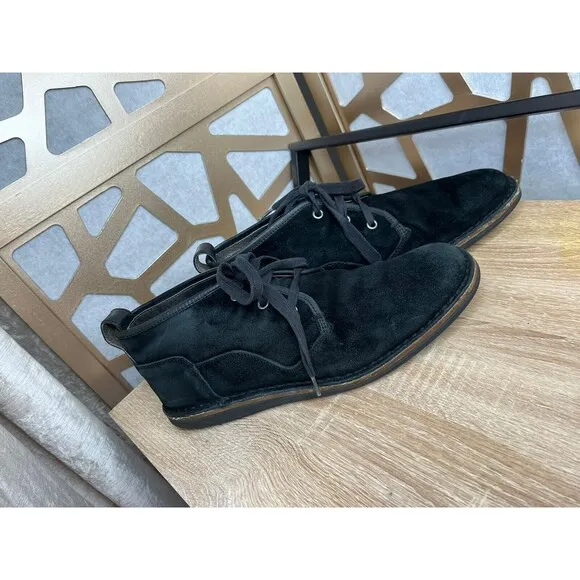 John Varvatos USA Sz 8.5 Chukka Ankle Boots Suede Leather Hipster Black Mens Vtg