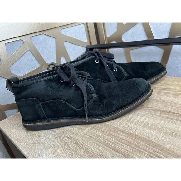 John Varvatos USA Sz 8.5 Chukka Ankle Boots Suede Leather Hipster Black Mens Vtg