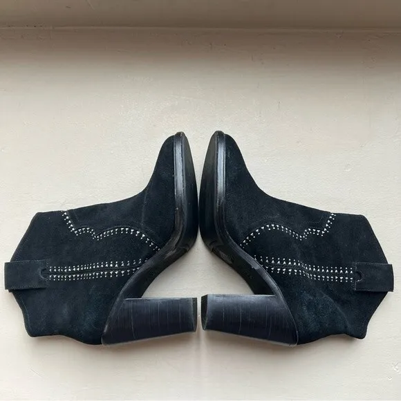 JOIE Monte Black Suede Ankle Boot Silver Studs Size EU 37.5 US 7 Western Cowgirl