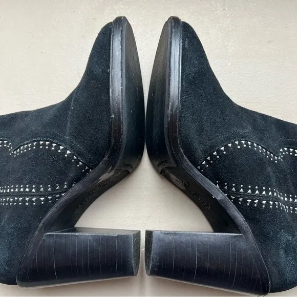 JOIE Monte Black Suede Ankle Boot Silver Studs Size EU 37.5 US 7 Western Cowgirl