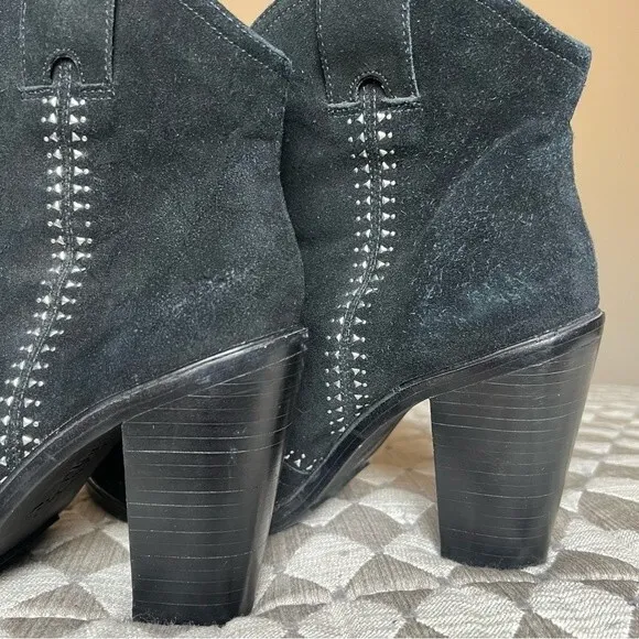 JOIE Monte Black Suede Ankle Boot Silver Studs Size EU 37.5 US 7 Western Cowgirl