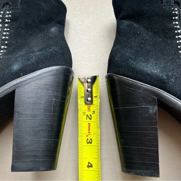 JOIE Monte Black Suede Ankle Boot Silver Studs Size EU 37.5 US 7 Western Cowgirl
