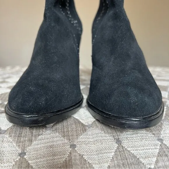 JOIE Monte Black Suede Ankle Boot Silver Studs Size EU 37.5 US 7 Western Cowgirl