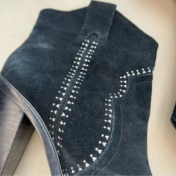 JOIE Monte Black Suede Ankle Boot Silver Studs Size EU 37.5 US 7 Western Cowgirl