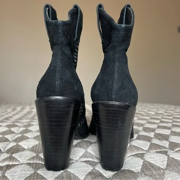 JOIE Monte Black Suede Ankle Boot Silver Studs Size EU 37.5 US 7 Western Cowgirl