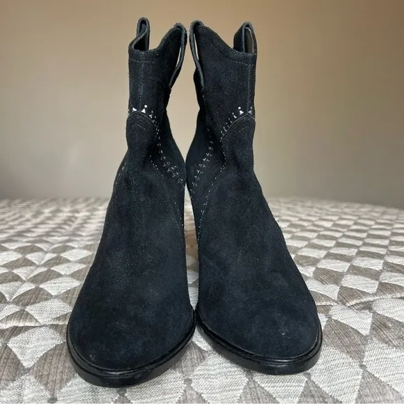 JOIE Monte Black Suede Ankle Boot Silver Studs Size EU 37.5 US 7 Western Cowgirl