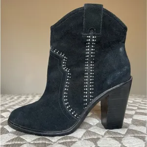 JOIE Monte Black Suede Ankle Boot Silver Studs Size EU 37.5 US 7 Western Cowgirl