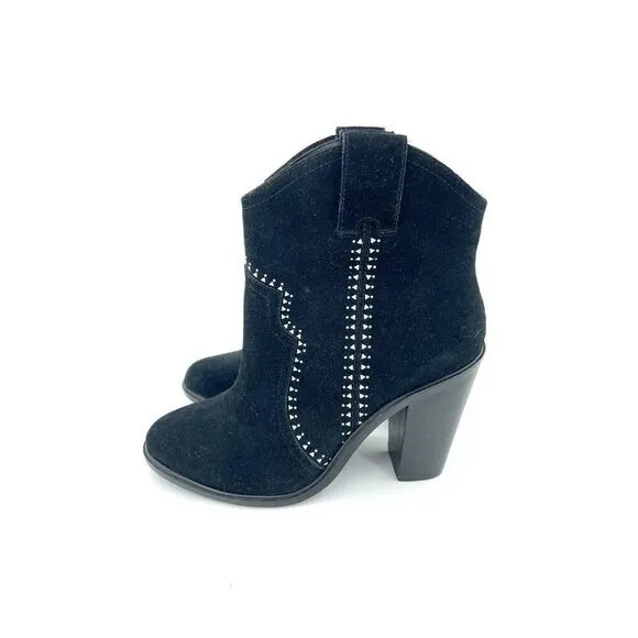 Joie Monte Black Suede Leather Studded Ankle Booties SZ 37 EU New $365