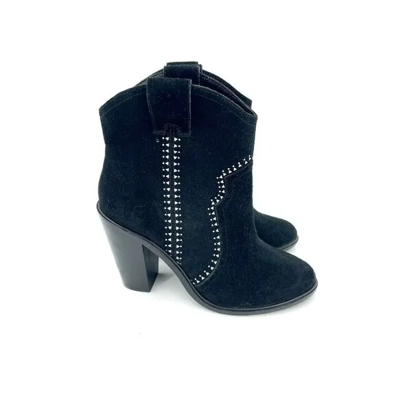 Joie Monte Black Suede Leather Studded Ankle Booties SZ 37 EU New $365