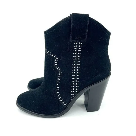 Joie Monte Black Suede Leather Studded Ankle Booties SZ 37 EU New $365