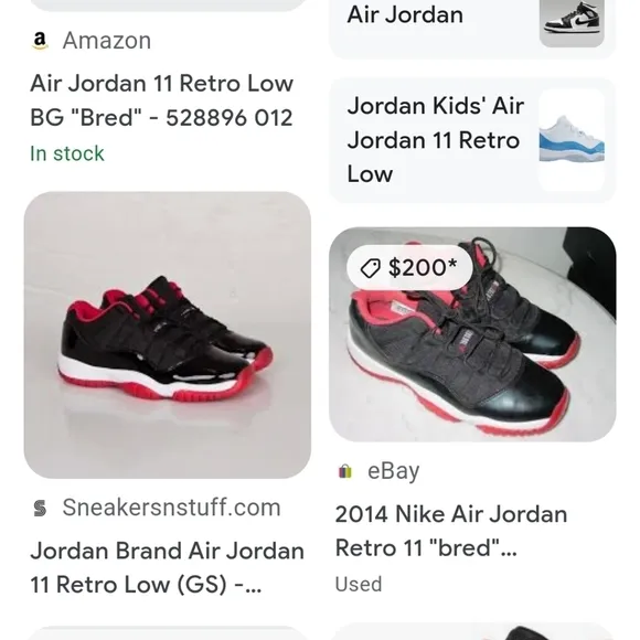 Jordan 11 Retro size 4Y BLK/RED/WHITE