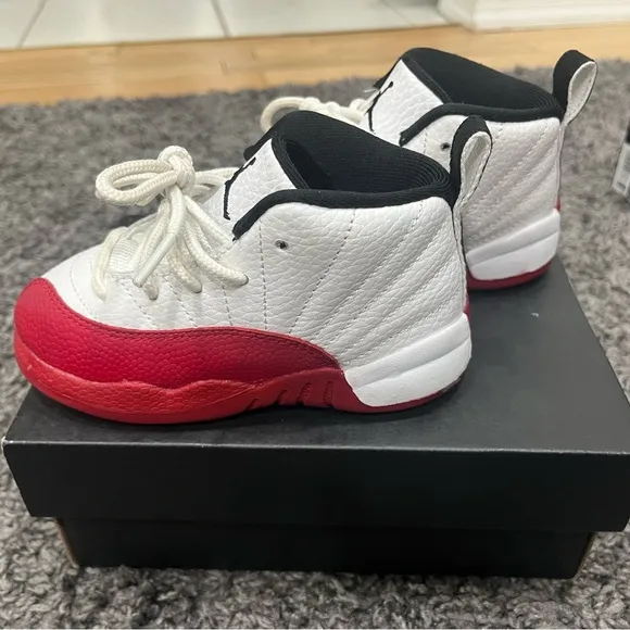 Jordan 12 Retro Kids Shoes - White and Red