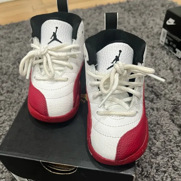 Jordan 12 Retro Kids Shoes - White and Red