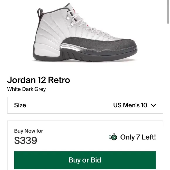 Jordan 12 Retro “White Dark Grey” Men’s Size 10