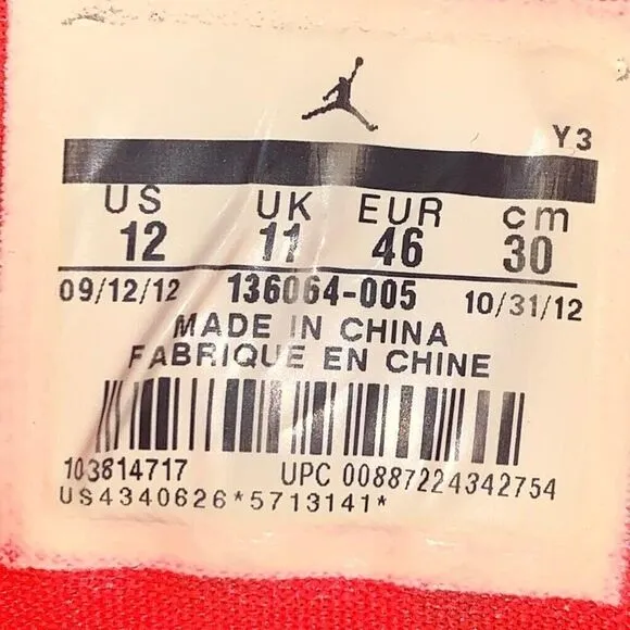 Jordan 3 Retro Crimson 2013 SIZE 12 Men's Shoes Pre-owned Rare Men's 136064-005