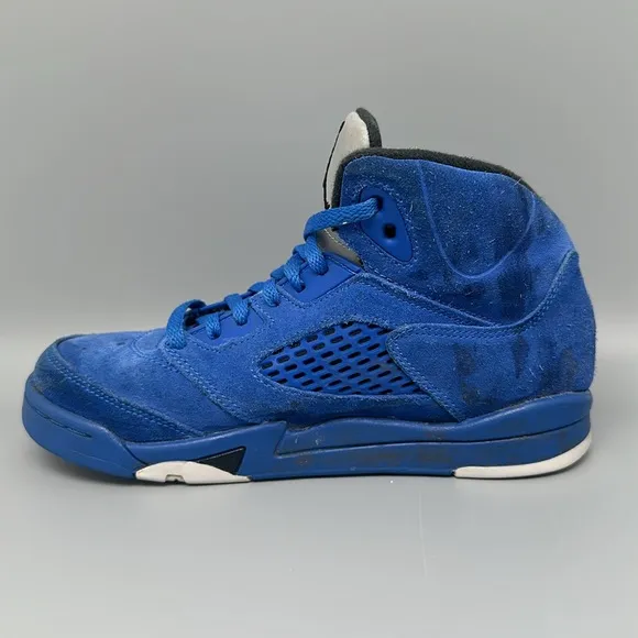 Jordan 5 Blue Retro Suede Shoes Youth Sz 2Y