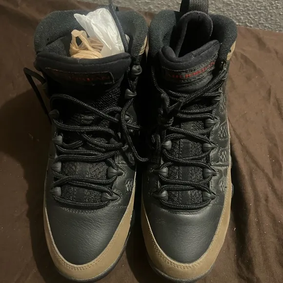 Jordan Men's Black and Brown Sneakers Retro 9 olive