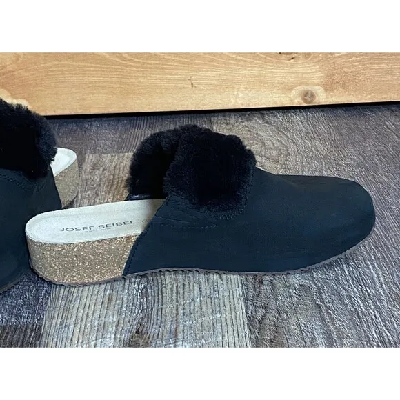 Josef Seibel Tonga 68 Suede Fur Lined Clogs Shoes Graphite Size 42 US 11