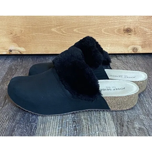 Josef Seibel Tonga 68 Suede Fur Lined Clogs Shoes Graphite Size 42 US 11
