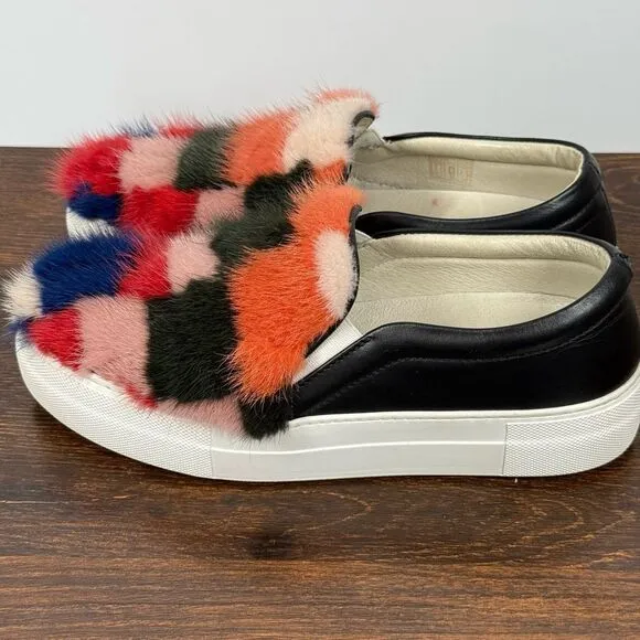 Joshua's Joshua Sanders Real Mink &amp; Leather Slip-On Sneakers Size 37/6.5