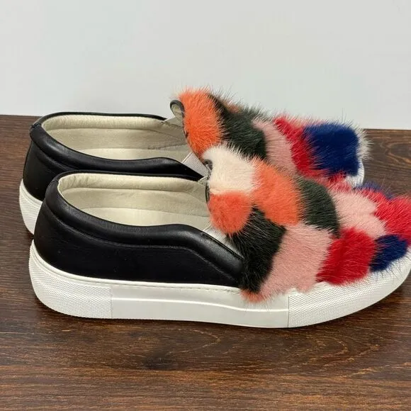Joshua's Joshua Sanders Real Mink &amp; Leather Slip-On Sneakers Size 37/6.5