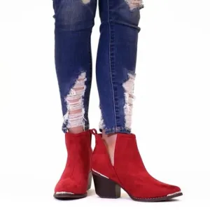 JOURNEE COLLECTION &quot;ISSLA&quot; RED FAUX SUEDE  POINTED TOE BLOCK HEEL ANKLE BOOTS🆕
