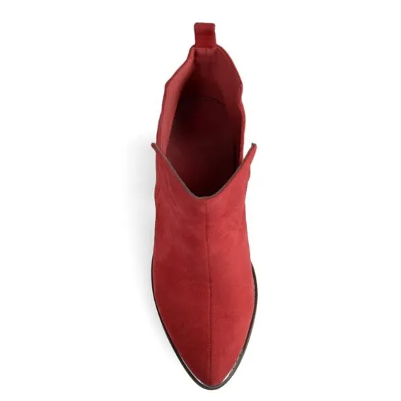 JOURNEE COLLECTION &quot;ISSLA&quot; RED FAUX SUEDE  POINTED TOE BLOCK HEEL ANKLE BOOTS🆕