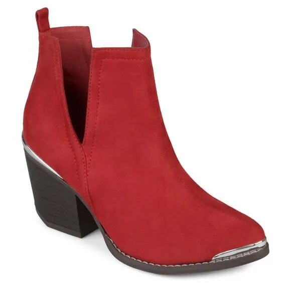 JOURNEE COLLECTION &quot;ISSLA&quot; RED FAUX SUEDE  POINTED TOE BLOCK HEEL ANKLE BOOTS🆕