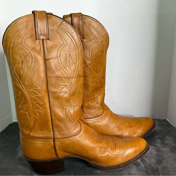 JUSTIN 1632 Brown Orange Classic Western Cowboy Boots Mens 11.5B Preowned