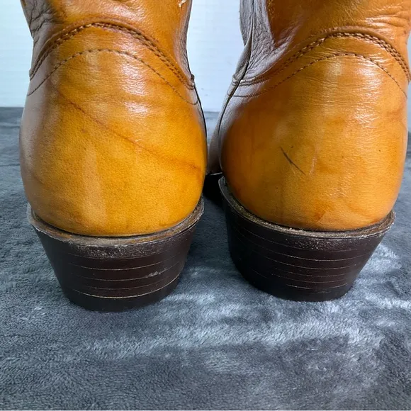 JUSTIN 1632 Brown Orange Classic Western Cowboy Boots Mens 11.5B Preowned
