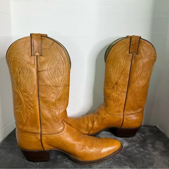 JUSTIN 1632 Brown Orange Classic Western Cowboy Boots Mens 11.5B Preowned