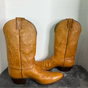 JUSTIN 1632 Brown Orange Classic Western Cowboy Boots Mens 11.5B Preowned
