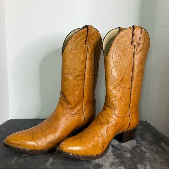 JUSTIN 1632 Brown Orange Classic Western Cowboy Boots Mens 11.5B Preowned