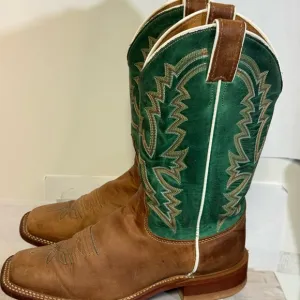 Justin Boots Green and Brown Western Boots size 7.5 in great shape