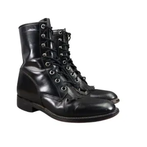Justin Boots Women 6.5 Diamond J Lace Western Leather Black Classic Kiltie Retro