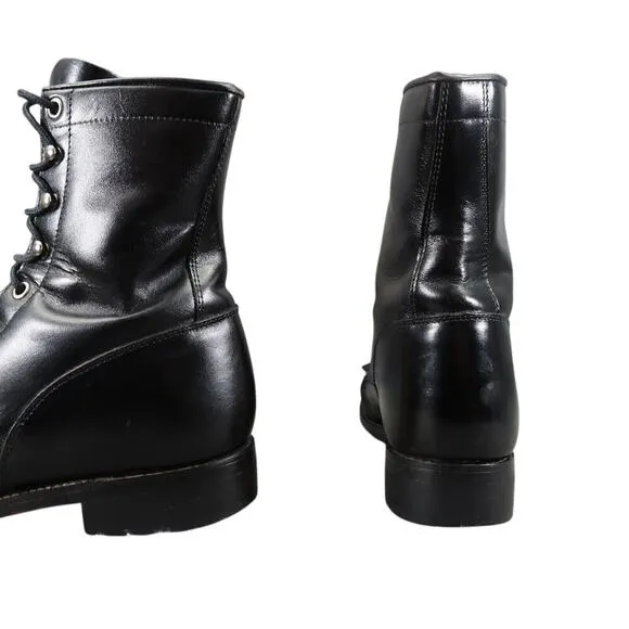 Justin Boots Women 6.5 Diamond J Lace Western Leather Black Classic Kiltie Retro