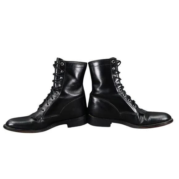 Justin Boots Women 6.5 Diamond J Lace Western Leather Black Classic Kiltie Retro