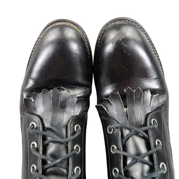 Justin Boots Women 6.5 Diamond J Lace Western Leather Black Classic Kiltie Retro