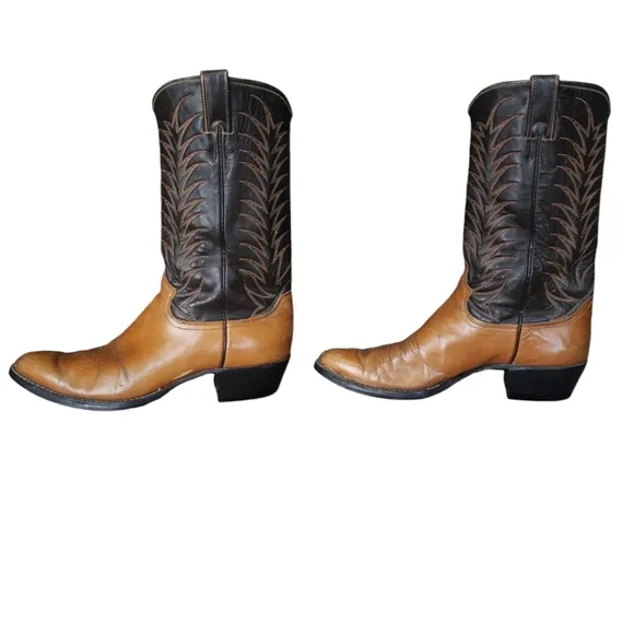 Justin Men's Brown and Black Western Cowboy Boots Style 2396. Size 9.5 B