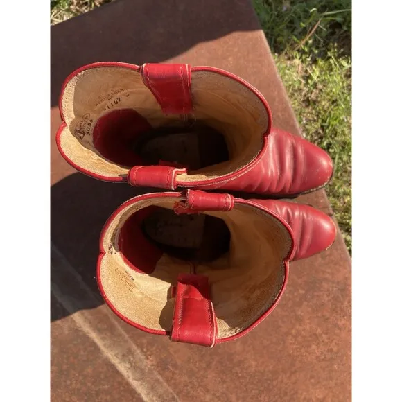 Justin Womens Cowboy Boots 5.5C Red Classic Roper Cowgirl Western Broke In