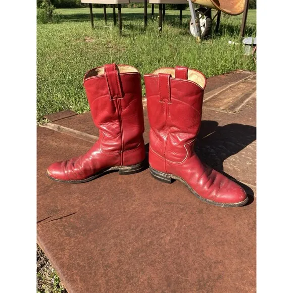 Justin Womens Cowboy Boots 5.5C Red Classic Roper Cowgirl Western Broke In