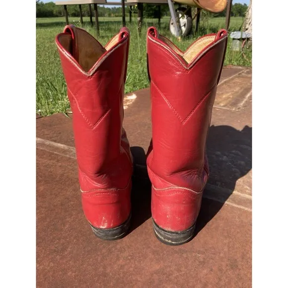 Justin Womens Cowboy Boots 5.5C Red Classic Roper Cowgirl Western Broke In