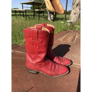 Justin Womens Cowboy Boots 5.5C Red Classic Roper Cowgirl Western Broke In