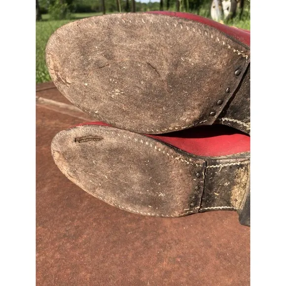 Justin Womens Cowboy Boots 5.5C Red Classic Roper Cowgirl Western Broke In