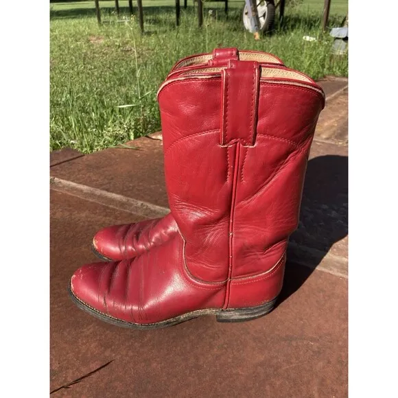 Justin Womens Cowboy Boots 5.5C Red Classic Roper Cowgirl Western Broke In